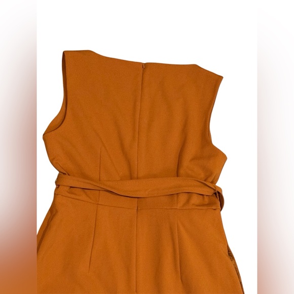 Calvin Klein Wide Crop Leg Jumpsuit V Neck Tie Belt SZ 12 Burnt Orange - Picture 4 of 10